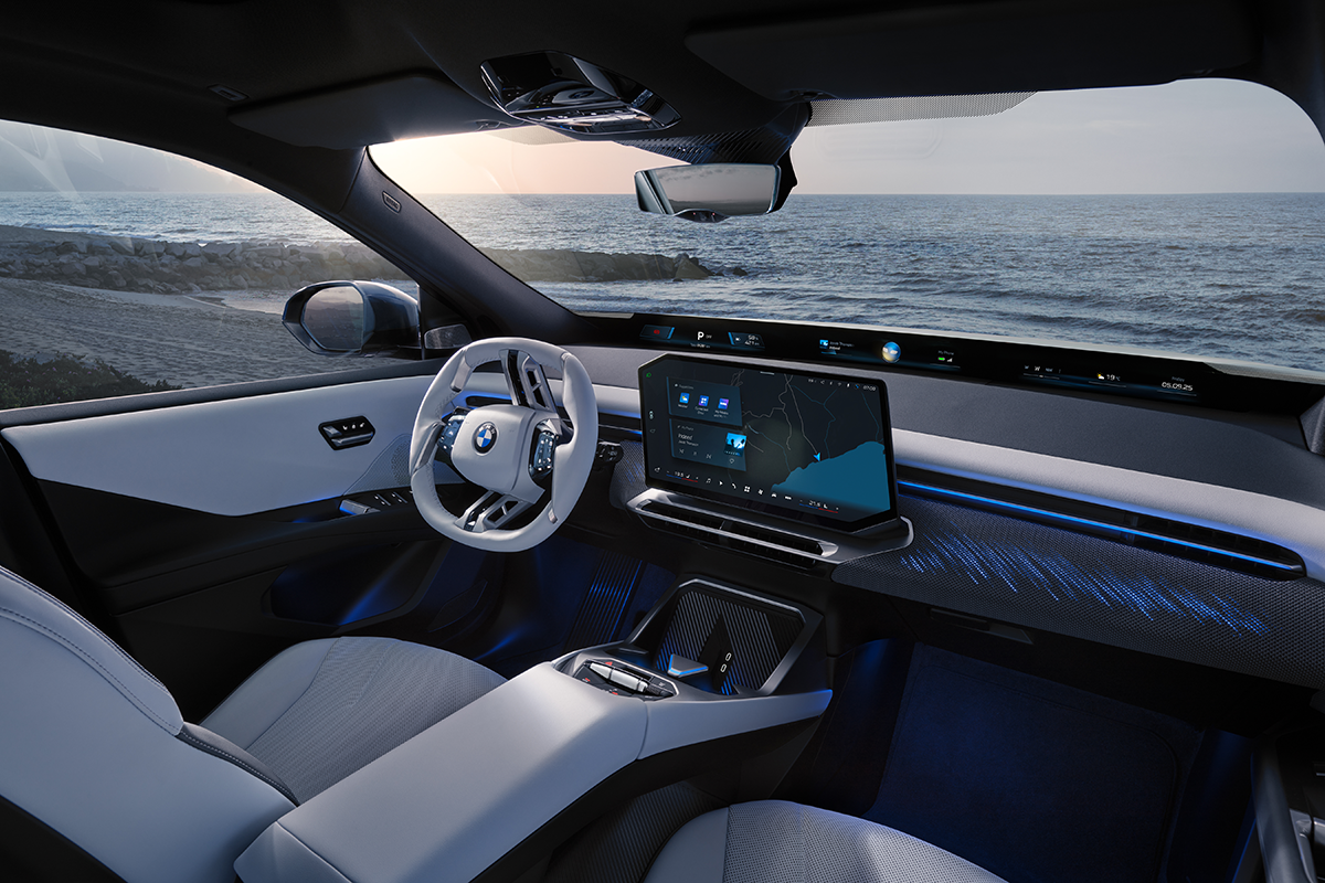 Habitacle BMW iX3 Neue Klasse avec écran panoramique et planche de bord minimaliste