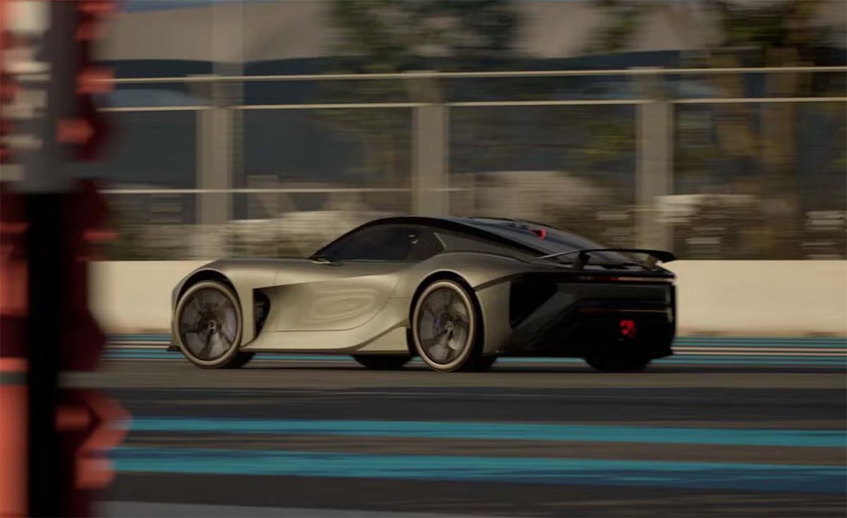 Lexus Sport Concept gris foncé vu de dos en pleine accélération sur circuit