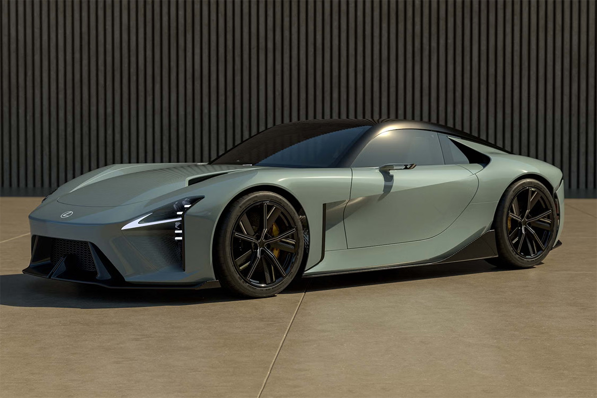 Profil du Lexus Sport Concept gris avec toit noir, jantes noires et design aérodynamique tendu