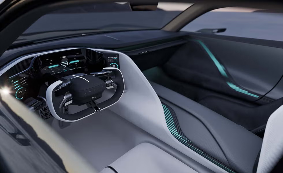 Habitacle futuriste du Lexus Sport Concept avec volant type yoke et double écran incurvé