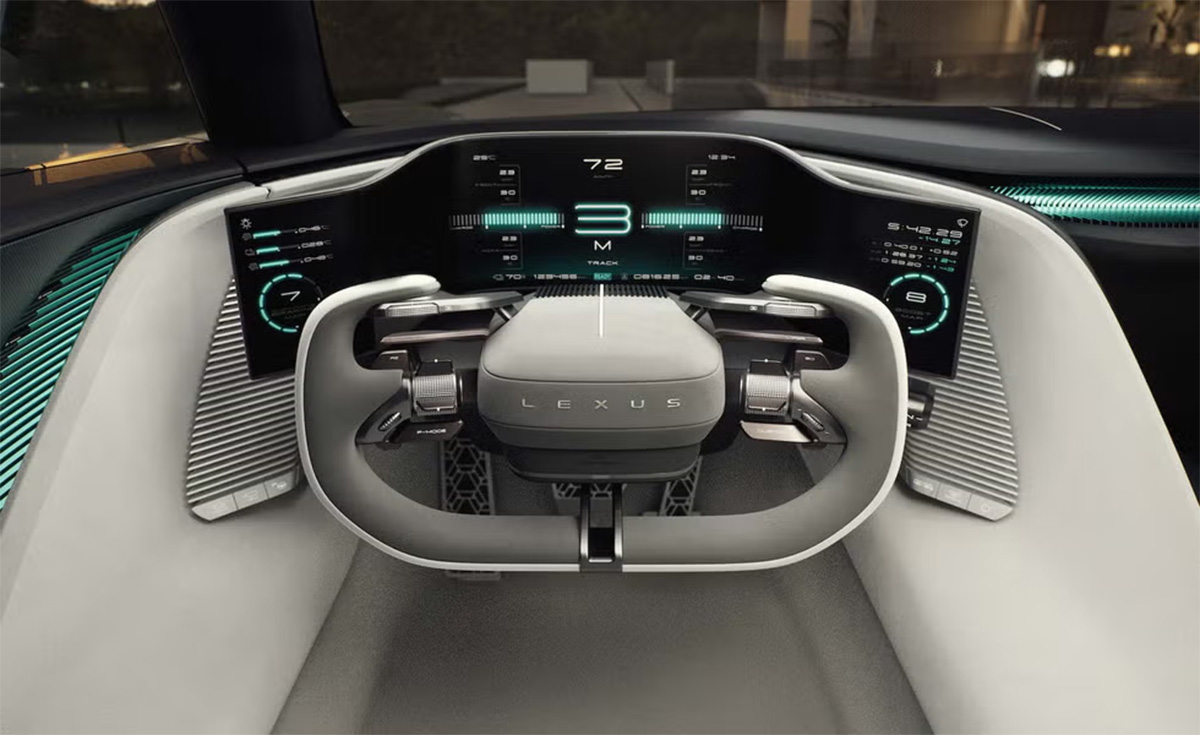 Volant yoke du Lexus Sport Concept avec écran numérique incurvé et affichages futuristes