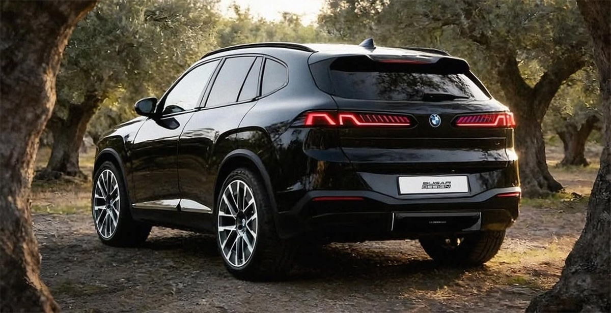 BMW X5 version 2027 vue arrière noire avec feux LED fins